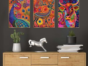 Set of Three Wall Paintings for Wall Dacoration Golden Framed Wall Paintings for Living Room & Bedroom Wall Art for Home Decoration & Office Wall Décor (18x12 inch CH-GD3-7)