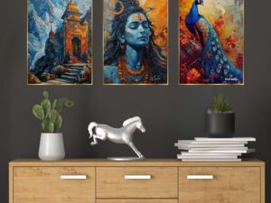 Set of Three Wall Paintings for Wall Dacoration Golden Framed Wall Paintings for Living Room & Bedroom Wall Art for Home Decoration & Office Wall Décor (18x12 inch CH-GD3-8)