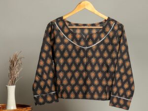 Handmade Block Print Cotton for Women ? Ethnic Floral Printed Top with Long Sleeves