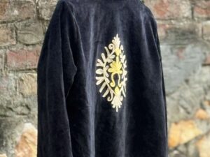 Womens Black Velvet Embroidered Jacket with Floral Design