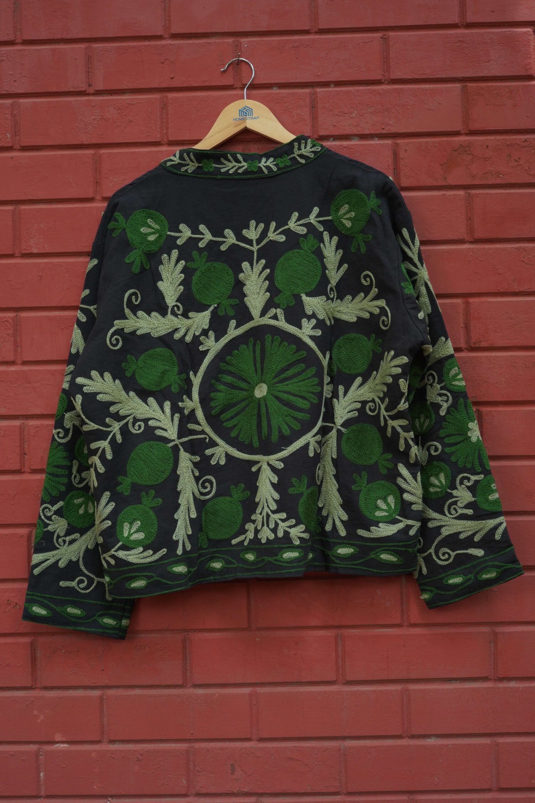 Womens Black Velvet Embroidered Jacket with Floral Design - Image 6