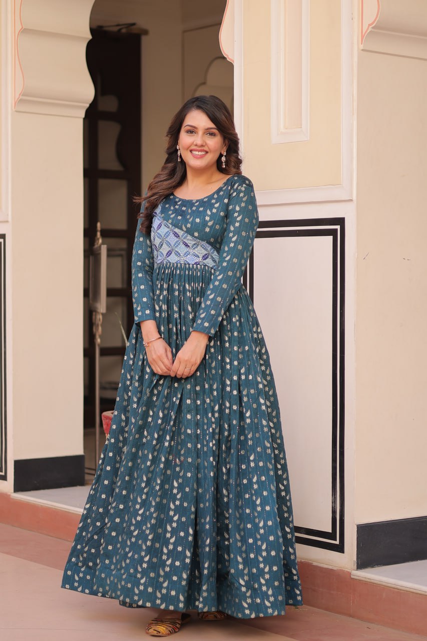 Women's Festive Berry Purple Printed Anarkali Gown with Intricate Zari Work & Embellished Yoke – Perfect for Traditional & Celebration Wear - Image 12