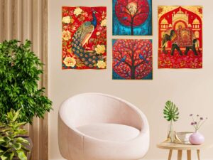 Set of Four Wall Paintings for Wall Dacoration Golden Framed Wall Paintings for Living Room & Bedroom Wall Art for Home Decoration & Office Wall Décor (13x10 inch CH-GD4-15)