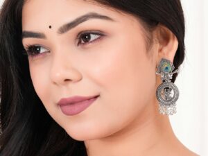 Earrings For Women AZ838-OXidised Traditional Radha Krishna | Silver Beads Ethnic Jhumka/Jhumki