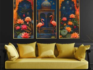 Set of Three large Wall Paintings for Wall Dacoration Golden Framed Wall Paintings for Living Room & Bedroom Wall Art for Home Decoration & Office Wall Décor (14x11 inch CH-LGD3-1)